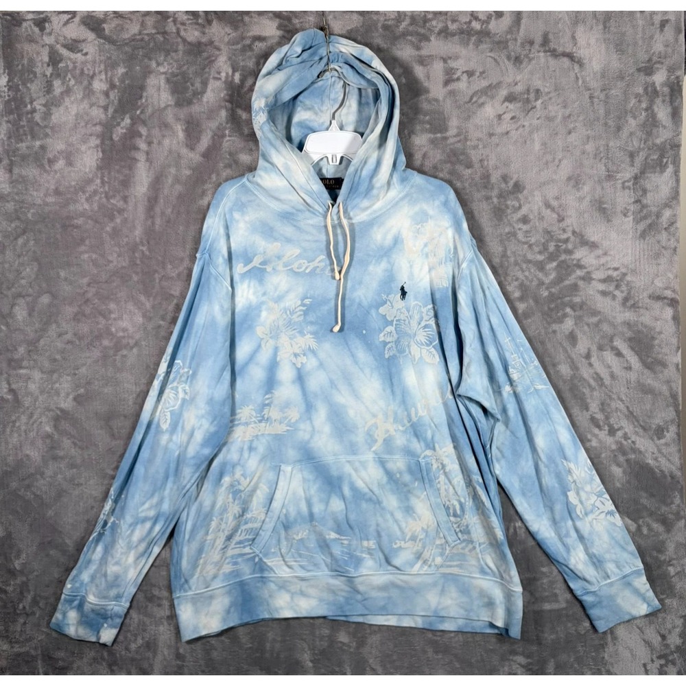 Polo Ralph Lauren Hawaiian Spa Terry Hoodie Sweatshirt Mens XL Blue Floral